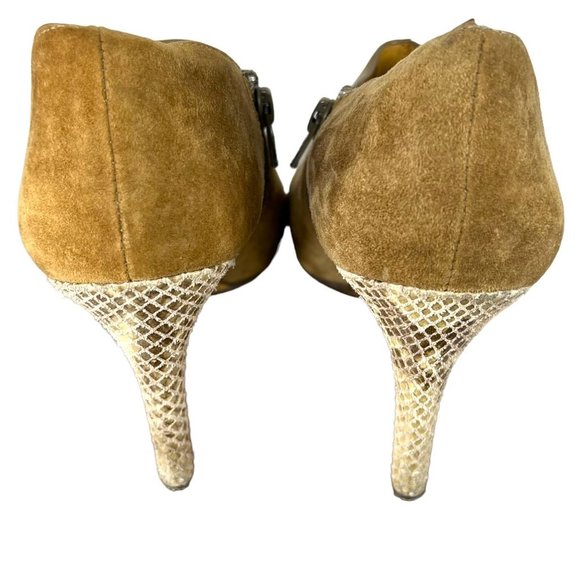 Coach Seneca Brown Suede Stiletto Round Toe Snakeskin Heels 7 - Picture 4 of 13